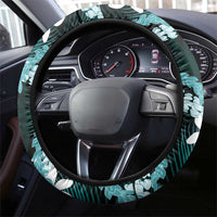 Puakenikeni Maile Lei Steering Wheel Cover Frangipani Turquoise Tropical Leaves