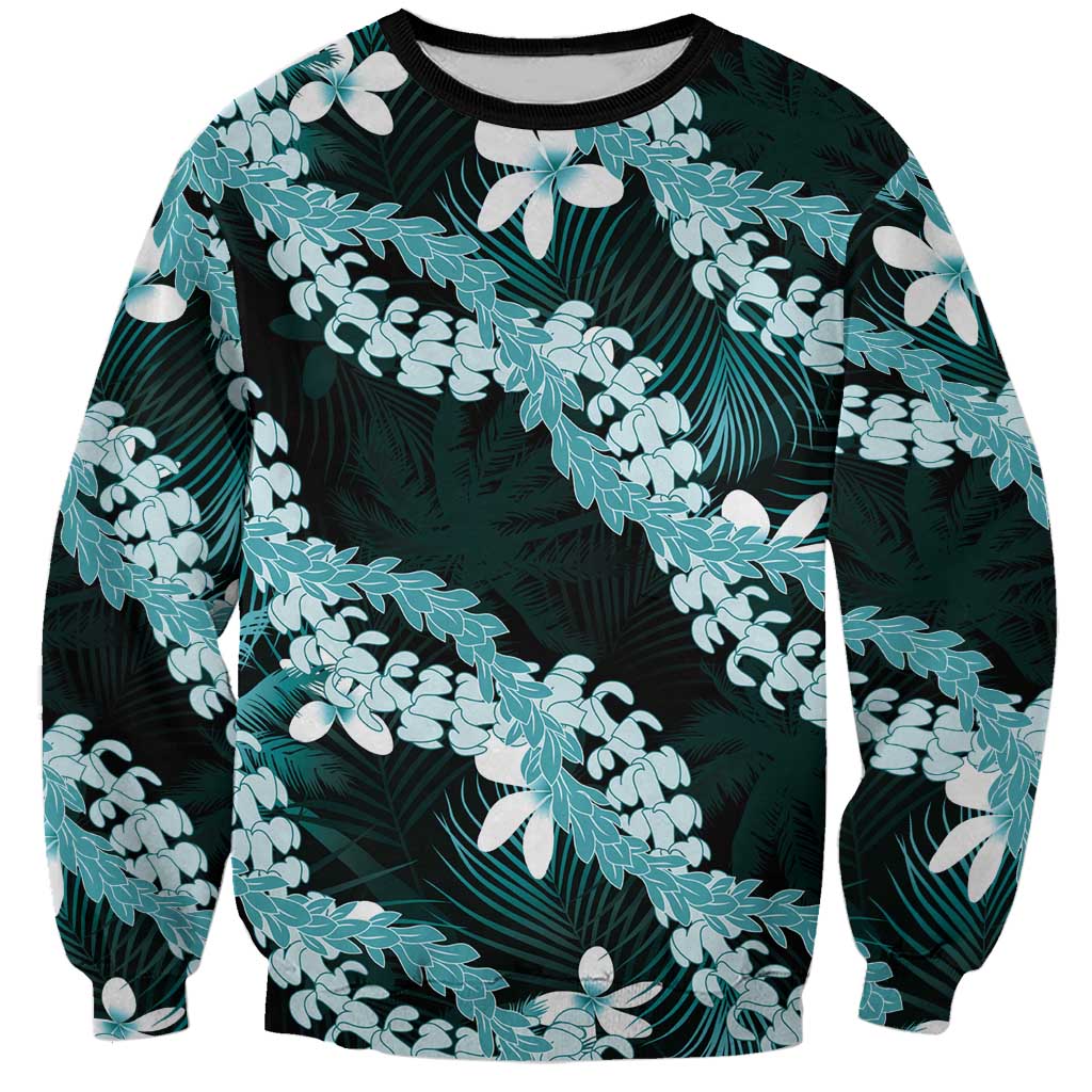 Puakenikeni Maile Lei Sweatshirt Frangipani Turquoise Tropical Leaves LT01 Unisex Turquoise - Polynesian Pride