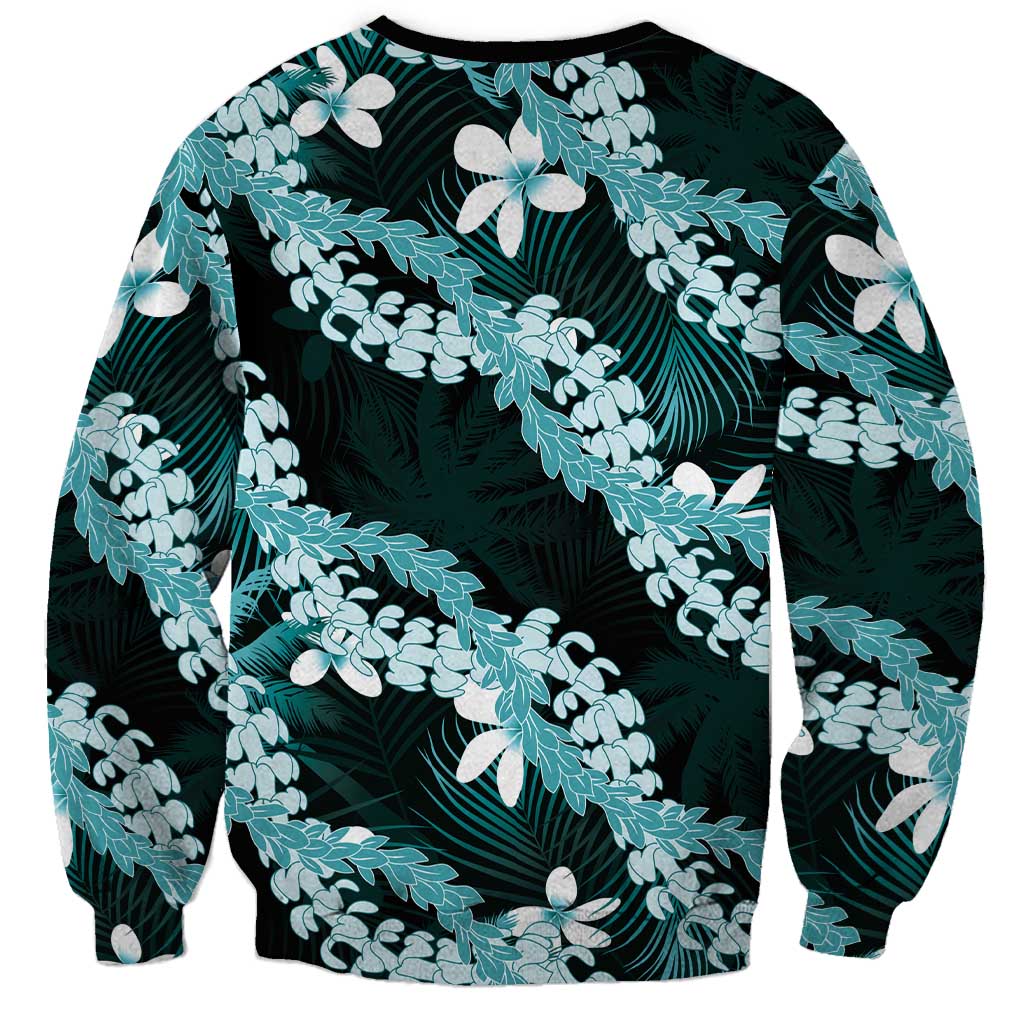 Puakenikeni Maile Lei Sweatshirt Frangipani Turquoise Tropical Leaves LT01 - Polynesian Pride