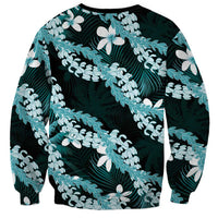 Puakenikeni Maile Lei Sweatshirt Frangipani Turquoise Tropical Leaves LT01 - Polynesian Pride