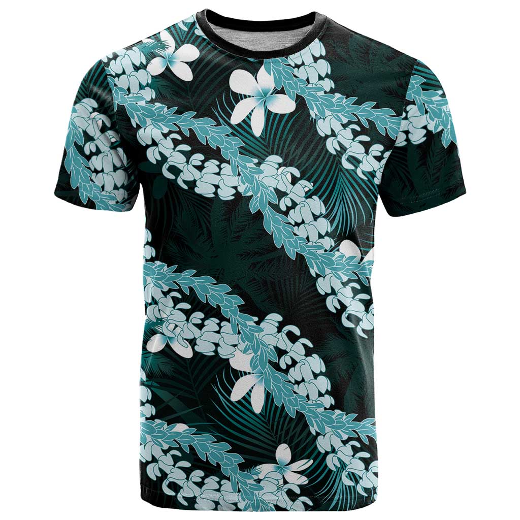 Puakenikeni Maile Lei T Shirt Frangipani Turquoise Tropical Leaves LT01 Turquoise - Polynesian Pride