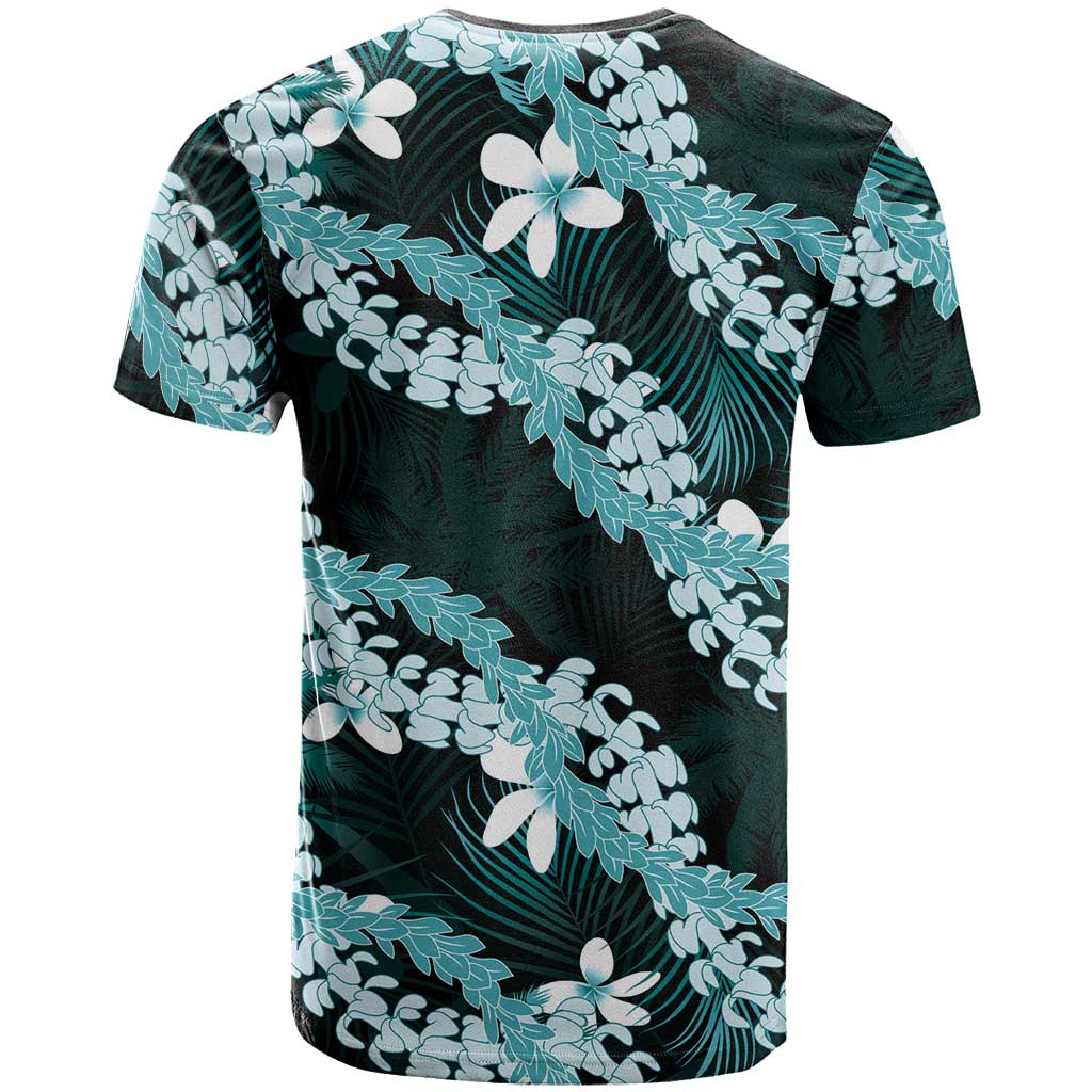 Puakenikeni Maile Lei T Shirt Frangipani Turquoise Tropical Leaves LT01 - Polynesian Pride