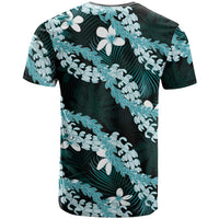 Puakenikeni Maile Lei T Shirt Frangipani Turquoise Tropical Leaves LT01 - Polynesian Pride