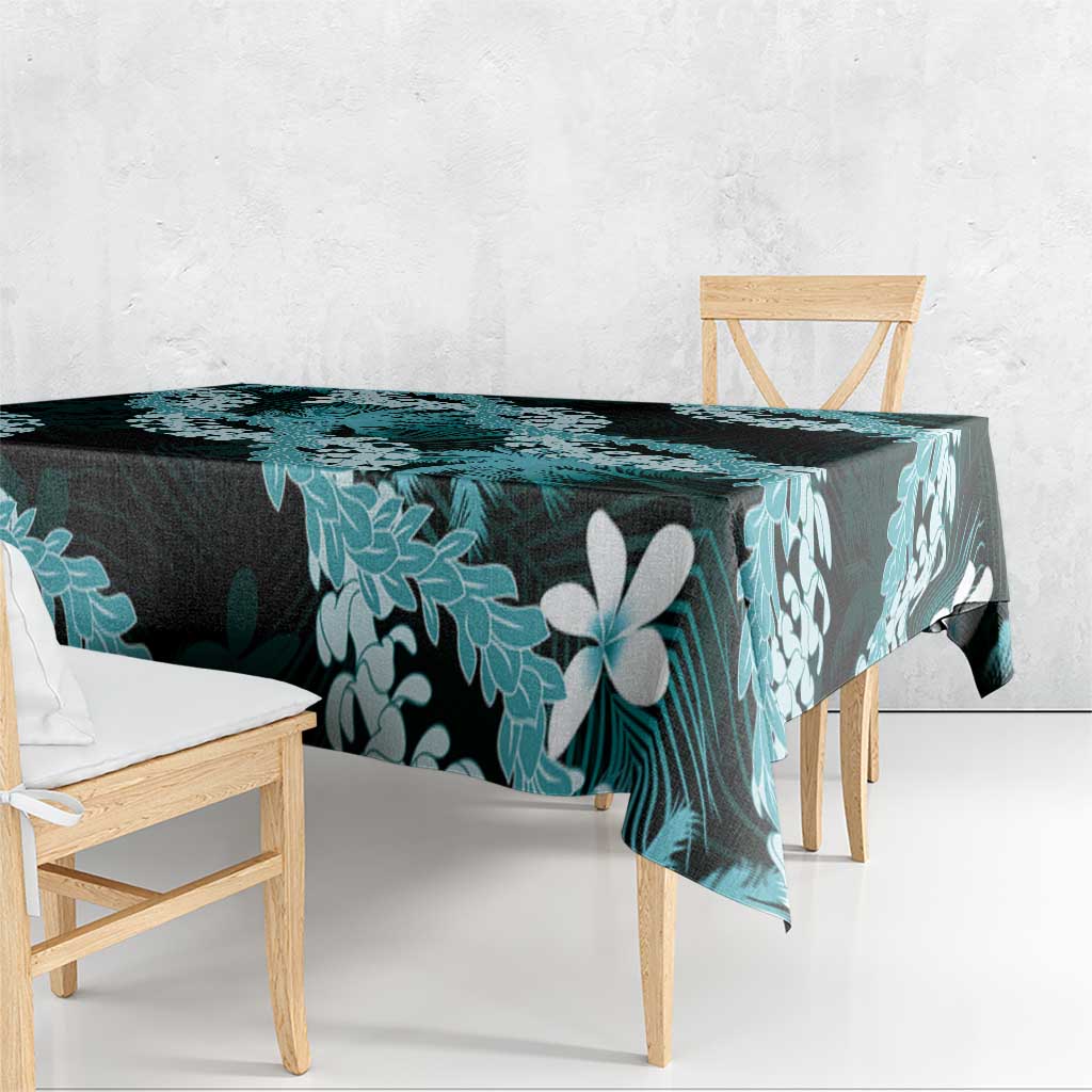 Puakenikeni Maile Lei Tablecloth Frangipani Turquoise Tropical Leaves LT01 - Polynesian Pride