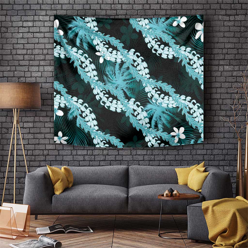 Puakenikeni Maile Lei Tapestry Frangipani Turquoise Tropical Leaves LT01 Turquoise - Polynesian Pride