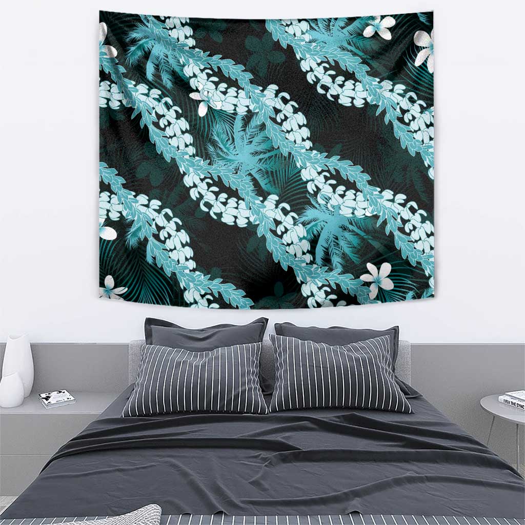 Puakenikeni Maile Lei Tapestry Frangipani Turquoise Tropical Leaves LT01 - Polynesian Pride