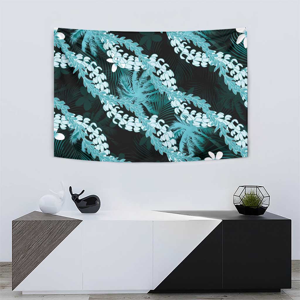 Puakenikeni Maile Lei Tapestry Frangipani Turquoise Tropical Leaves LT01 - Polynesian Pride