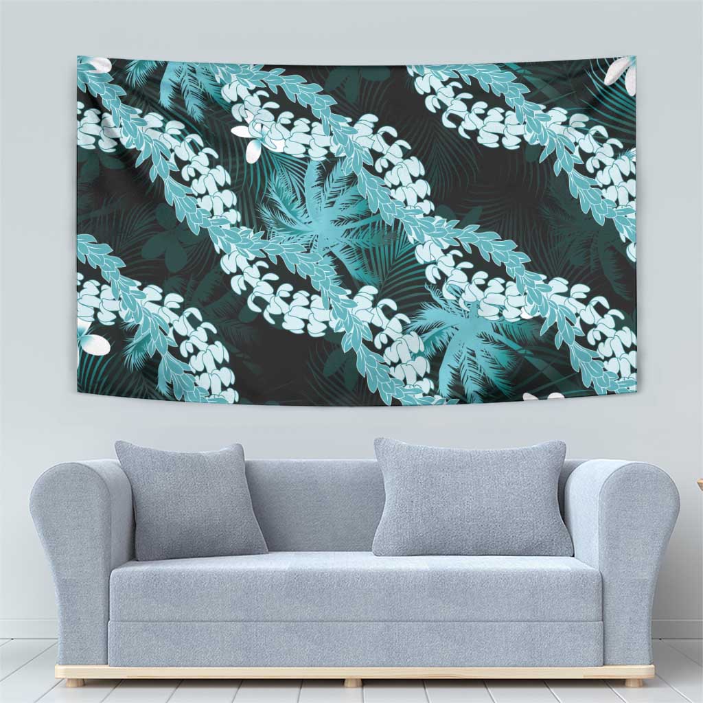 Puakenikeni Maile Lei Tapestry Frangipani Turquoise Tropical Leaves LT01 - Polynesian Pride