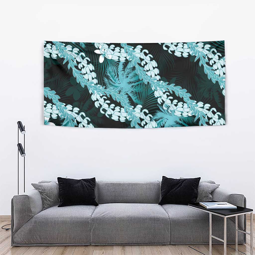 Puakenikeni Maile Lei Tapestry Frangipani Turquoise Tropical Leaves LT01 - Polynesian Pride