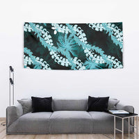 Puakenikeni Maile Lei Tapestry Frangipani Turquoise Tropical Leaves LT01 - Polynesian Pride