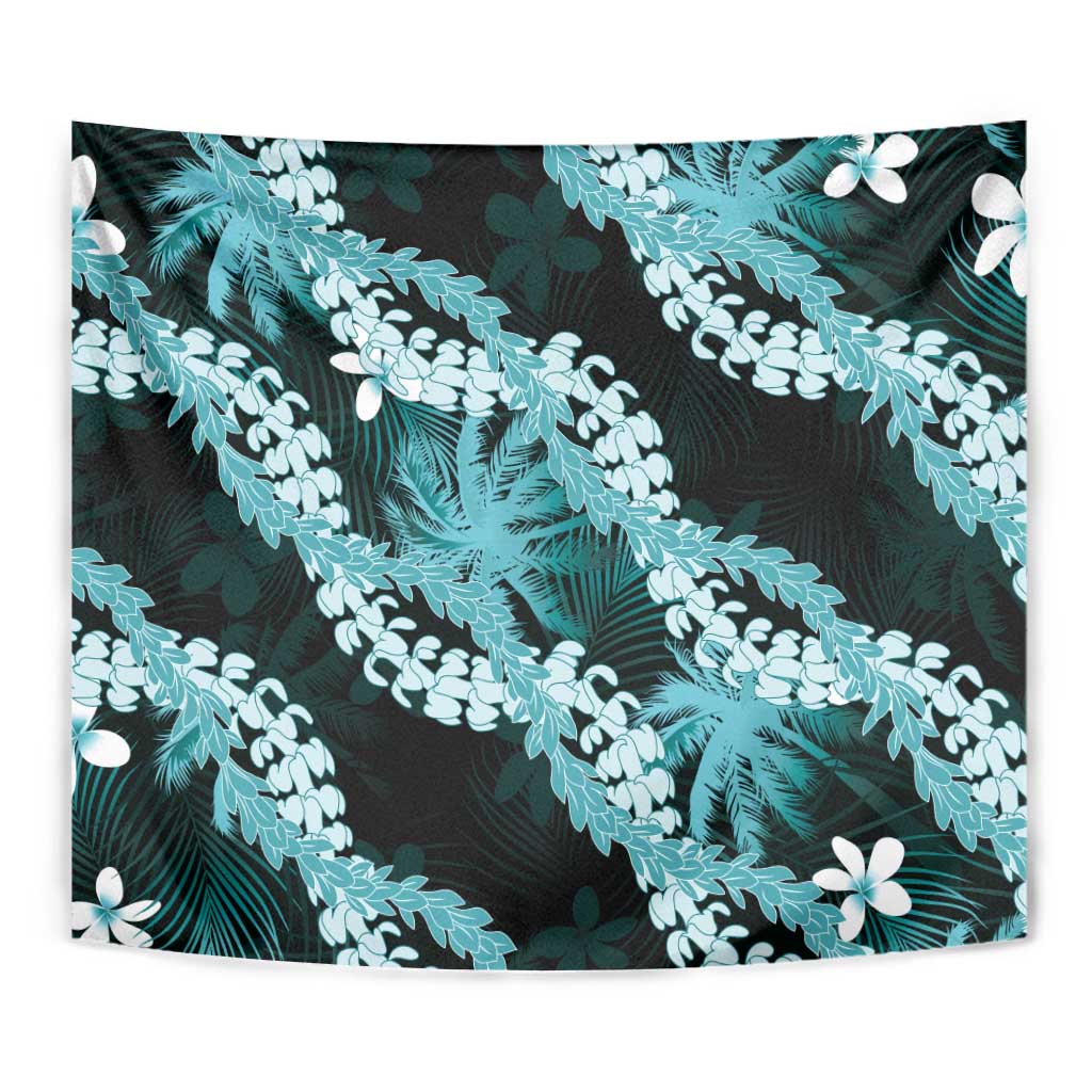 Puakenikeni Maile Lei Tapestry Frangipani Turquoise Tropical Leaves LT01 - Polynesian Pride