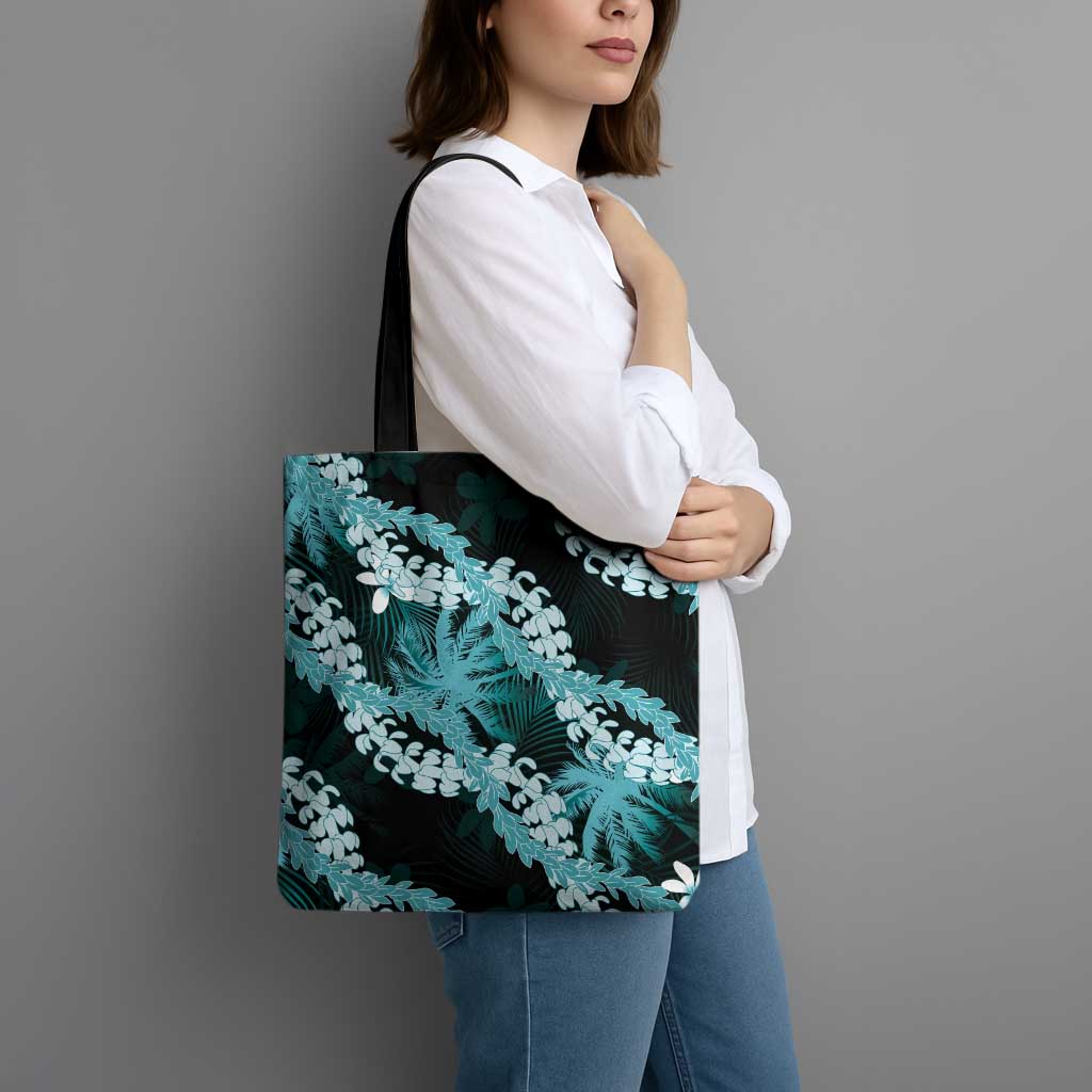 Puakenikeni Maile Lei Tote Bag Frangipani Turquoise Tropical Leaves LT01 - Polynesian Pride