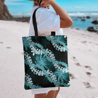Puakenikeni Maile Lei Tote Bag Frangipani Turquoise Tropical Leaves LT01 - Polynesian Pride