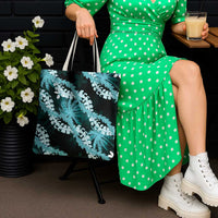 Puakenikeni Maile Lei Tote Bag Frangipani Turquoise Tropical Leaves LT01 - Polynesian Pride