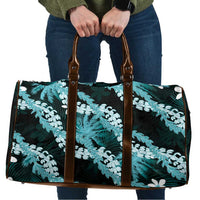 Puakenikeni Maile Lei Travel Bag Frangipani Turquoise Tropical Leaves