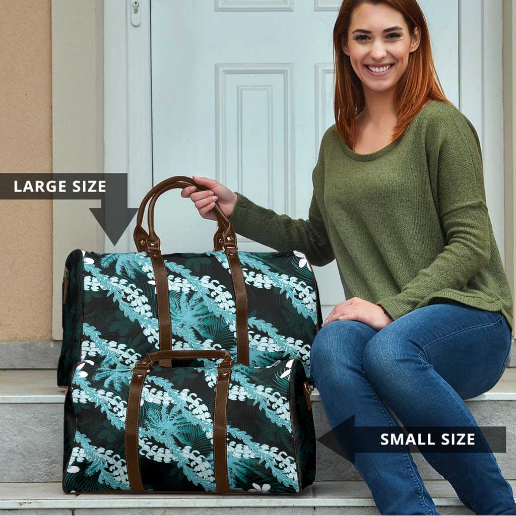 Puakenikeni Maile Lei Travel Bag Frangipani Turquoise Tropical Leaves