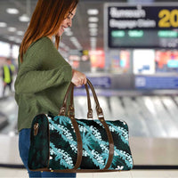 Puakenikeni Maile Lei Travel Bag Frangipani Turquoise Tropical Leaves