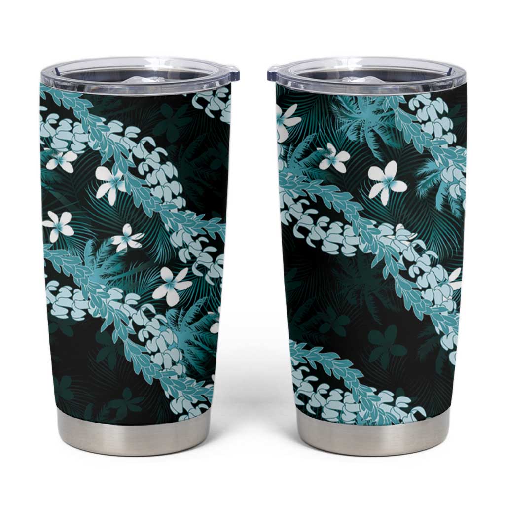 Puakenikeni Maile Lei Tumbler Cup Frangipani Turquoise Tropical Leaves LT01 Turquoise - Polynesian Pride