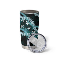 Puakenikeni Maile Lei Tumbler Cup Frangipani Turquoise Tropical Leaves LT01 - Polynesian Pride