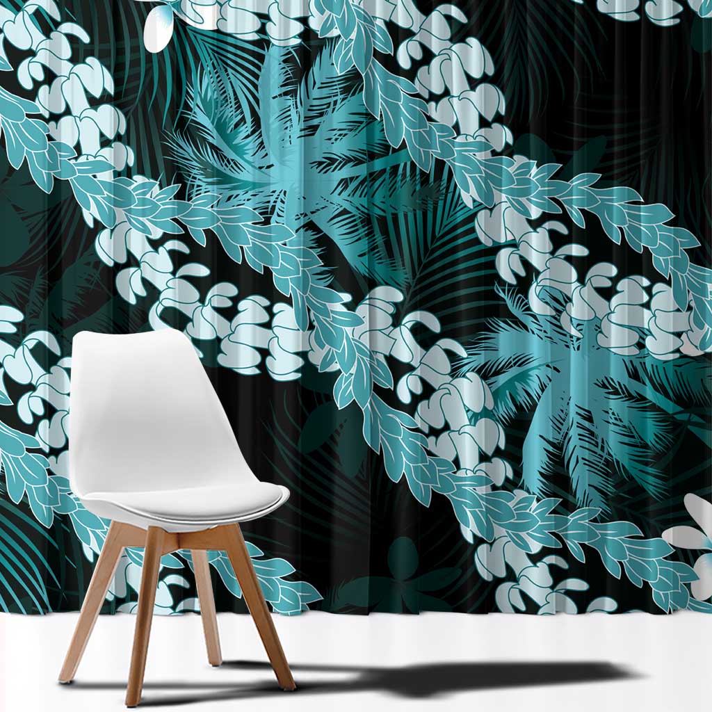Puakenikeni Maile Lei Window Curtain Frangipani Turquoise Tropical Leaves LT01 - Polynesian Pride