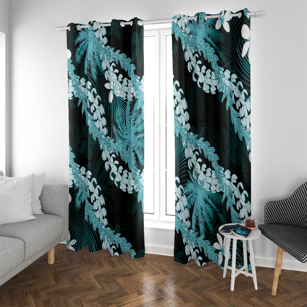 Puakenikeni Maile Lei Window Curtain Frangipani Turquoise Tropical Leaves LT01 With Grommets Turquoise - Polynesian Pride