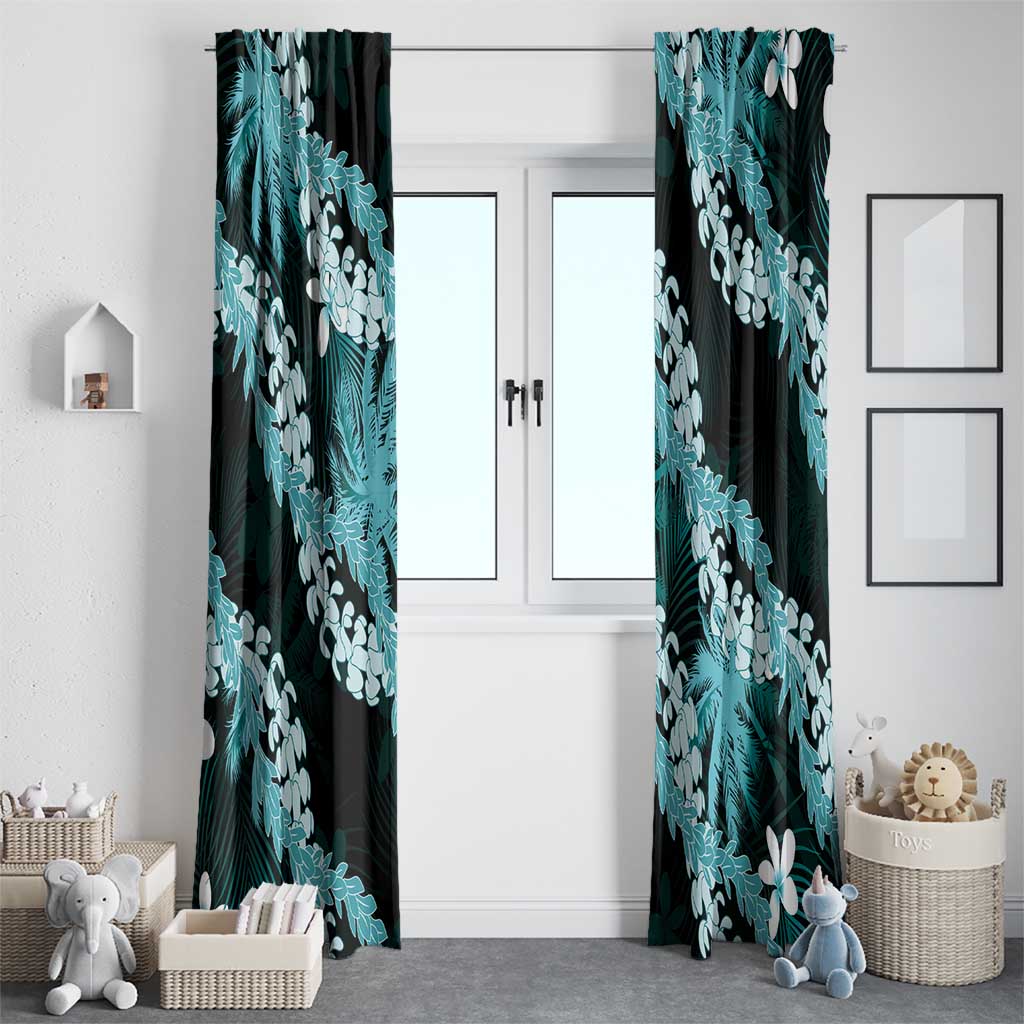 Puakenikeni Maile Lei Window Curtain Frangipani Turquoise Tropical Leaves LT01 - Polynesian Pride