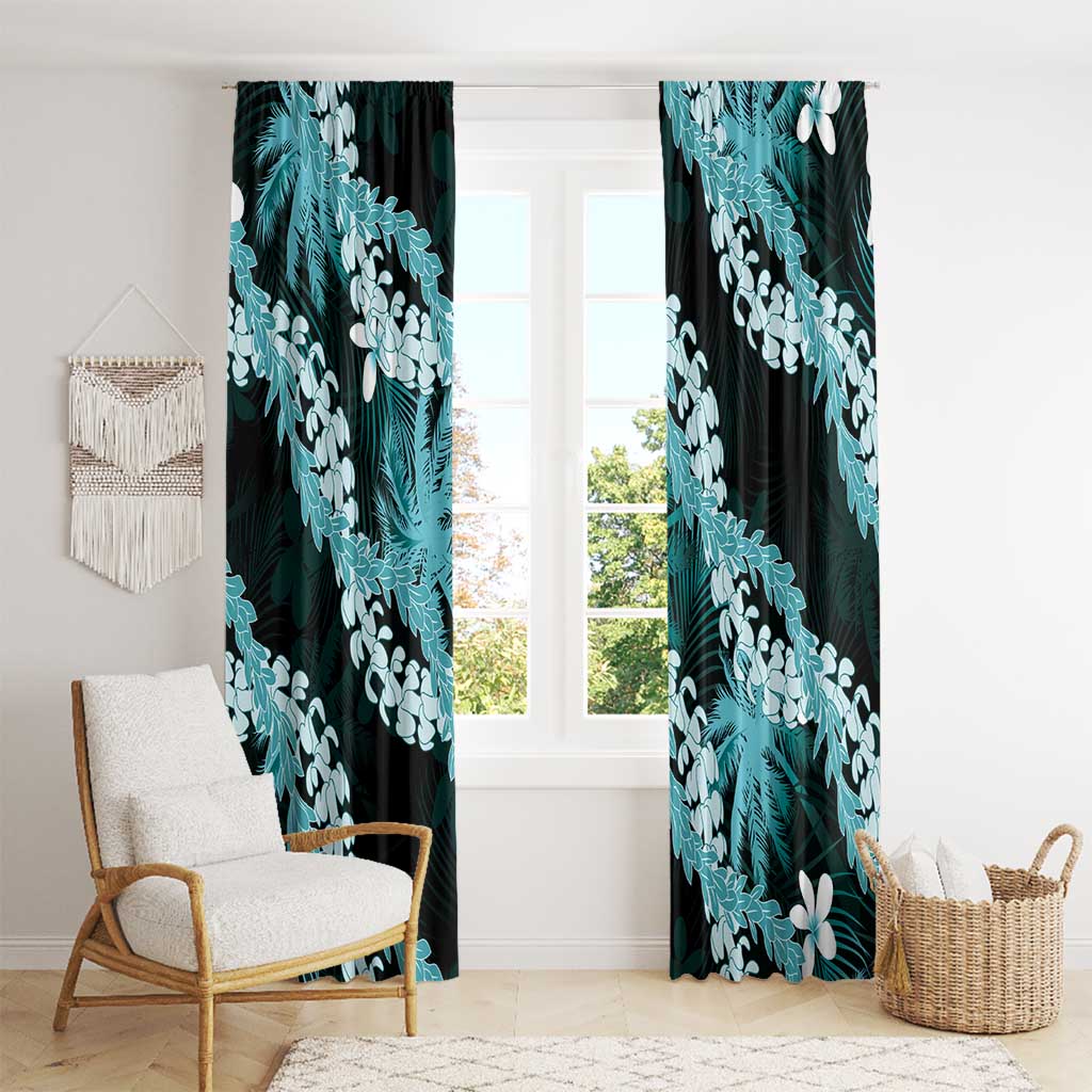 Puakenikeni Maile Lei Window Curtain Frangipani Turquoise Tropical Leaves LT01 - Polynesian Pride
