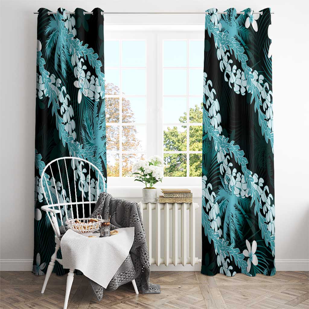 Puakenikeni Maile Lei Window Curtain Frangipani Turquoise Tropical Leaves LT01 - Polynesian Pride