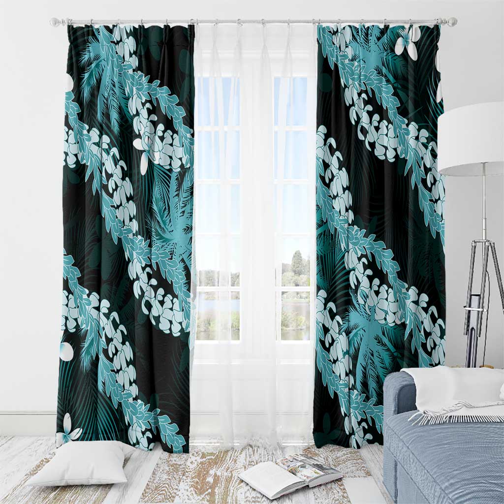 Puakenikeni Maile Lei Window Curtain Frangipani Turquoise Tropical Leaves LT01 - Polynesian Pride