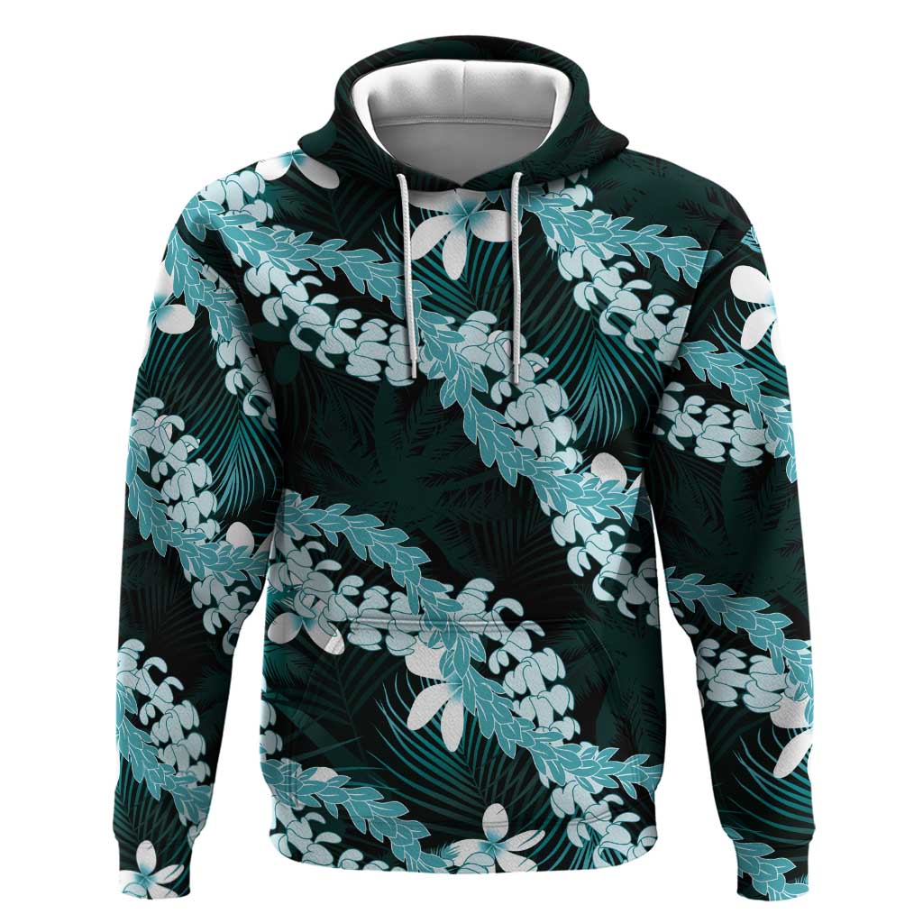 Puakenikeni Maile Lei Zip Hoodie Frangipani Turquoise Tropical Leaves LT01 Pullover Hoodie Turquoise - Polynesian Pride