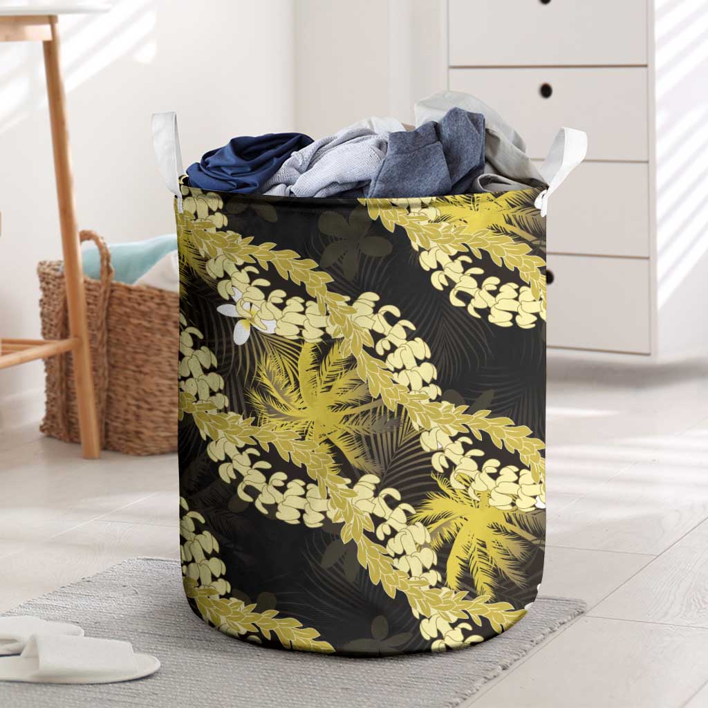 Puakenikeni Maile Lei Laundry Basket Frangipani Yellow Tropical Leaves LT01 Yellow - Polynesian Pride