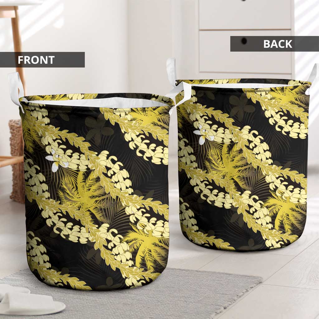Puakenikeni Maile Lei Laundry Basket Frangipani Yellow Tropical Leaves LT01 - Polynesian Pride