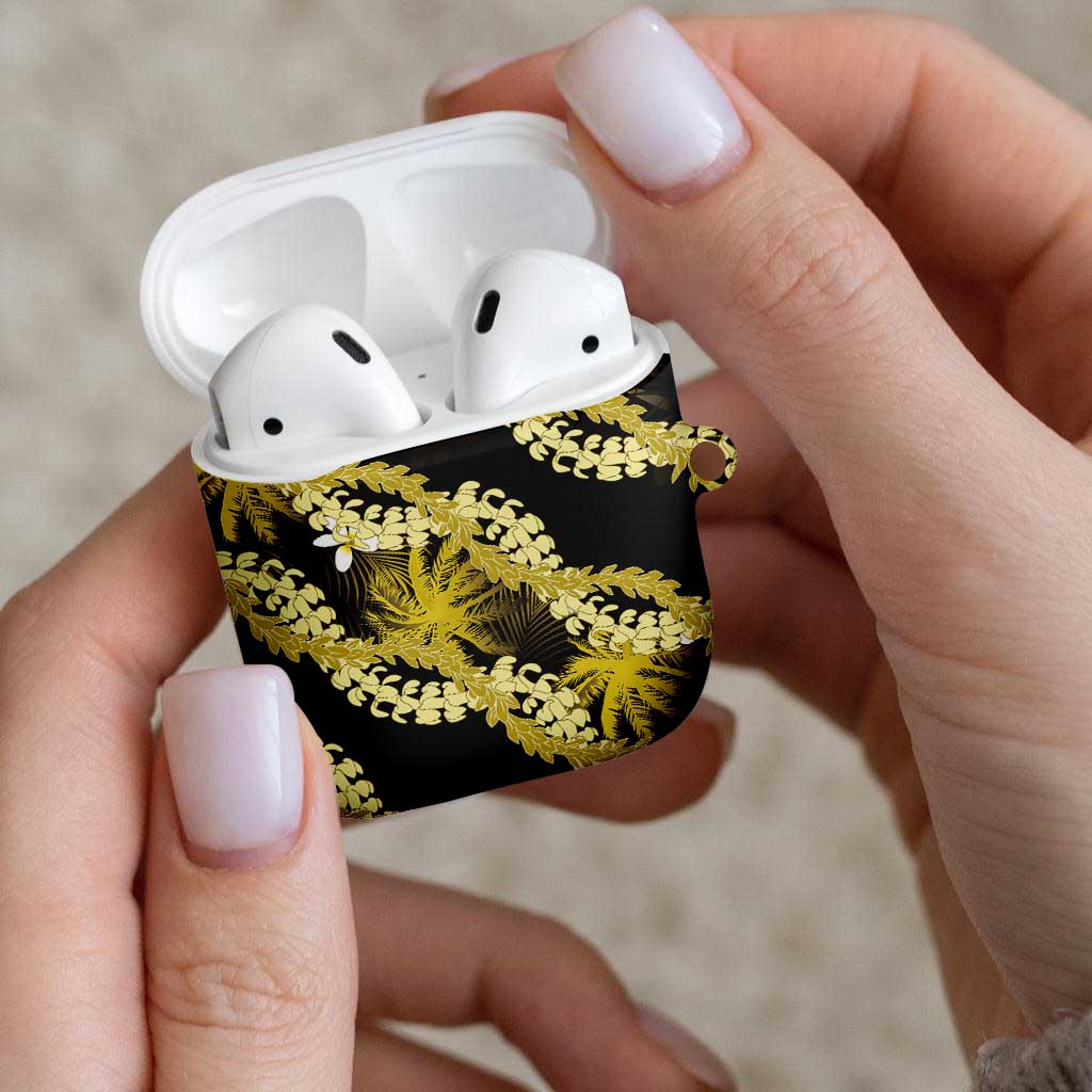 Puakenikeni Maile Lei AirPods Case Frangipani Yellow Tropical Leaves LT01 - Polynesian Pride