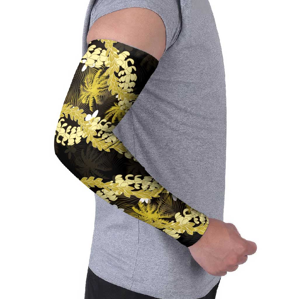 Puakenikeni Maile Lei Arm Sleeves Frangipani Yellow Tropical Leaves LT01 - Polynesian Pride
