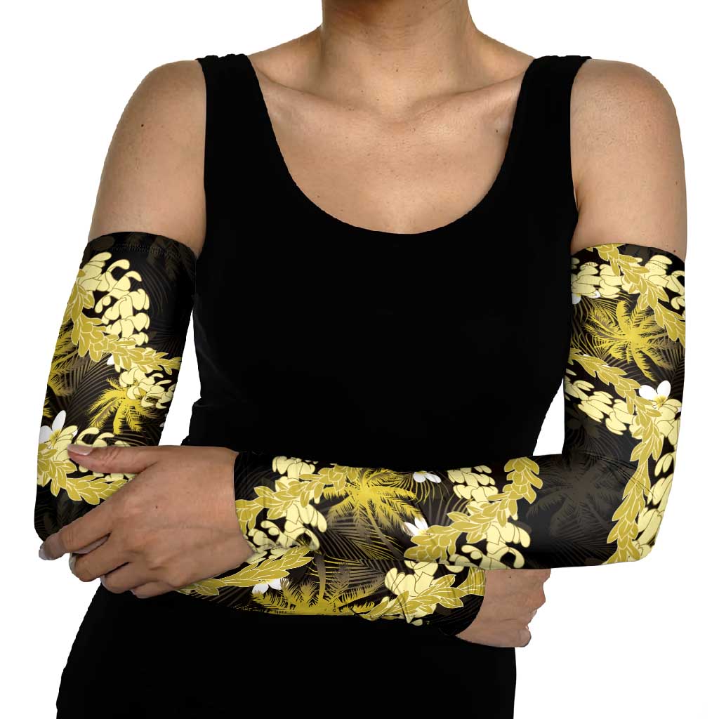 Puakenikeni Maile Lei Arm Sleeves Frangipani Yellow Tropical Leaves LT01 - Polynesian Pride