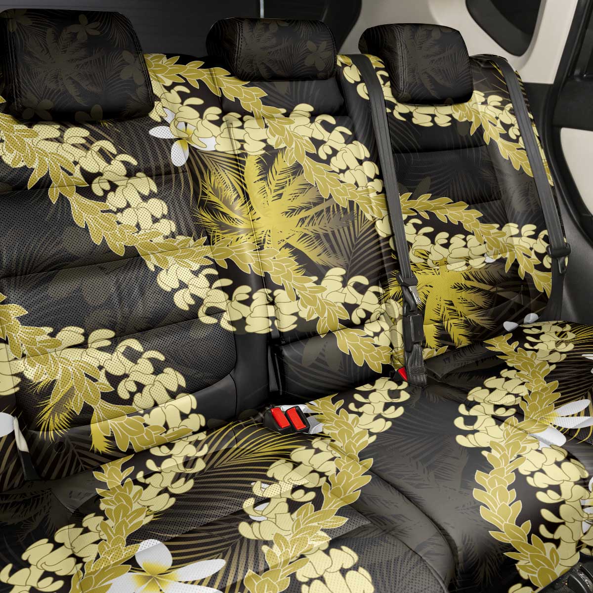 Puakenikeni Maile Lei Back Car Seat Cover Frangipani Yellow Tropical Leaves LT01 - Polynesian Pride
