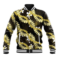 Puakenikeni Maile Lei Baseball Jacket Frangipani Yellow Tropical Leaves LT01 Unisex Yellow - Polynesian Pride