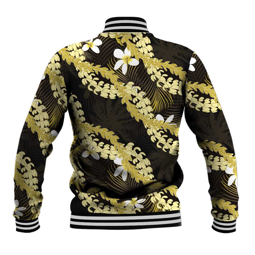Puakenikeni Maile Lei Baseball Jacket Frangipani Yellow Tropical Leaves LT01 - Polynesian Pride