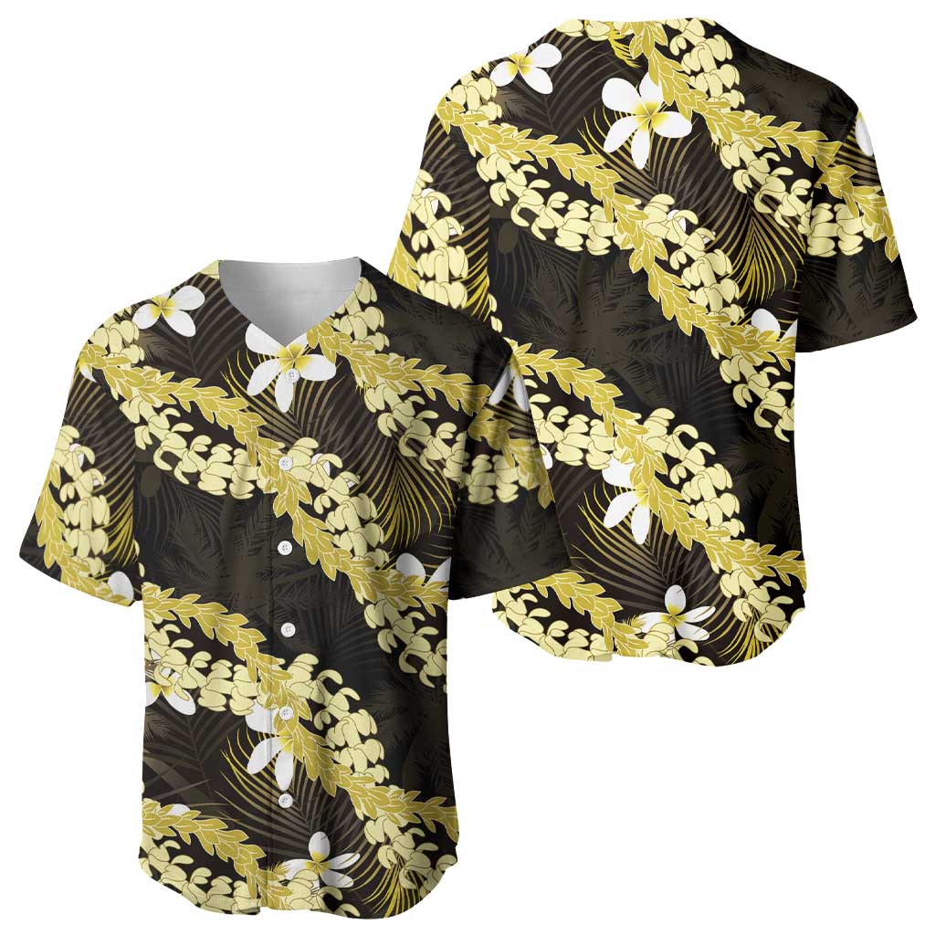 Puakenikeni Maile Lei Baseball Jersey Frangipani Yellow Tropical Leaves LT01 - Polynesian Pride