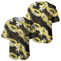 Puakenikeni Maile Lei Baseball Jersey Frangipani Yellow Tropical Leaves LT01 - Polynesian Pride