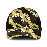 Puakenikeni Maile Lei Baseball Net Cap Frangipani Yellow Tropical Leaves LT01 One Size Black Yellow - Polynesian Pride