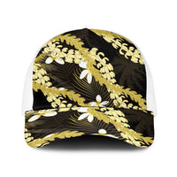 Puakenikeni Maile Lei Baseball Net Cap Frangipani Yellow Tropical Leaves LT01 One Size White Yellow - Polynesian Pride