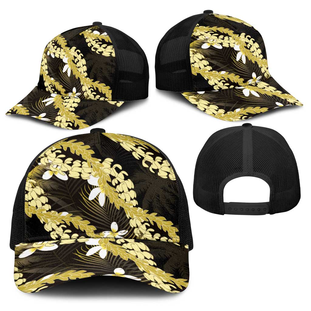 Puakenikeni Maile Lei Baseball Net Cap Frangipani Yellow Tropical Leaves LT01 - Polynesian Pride