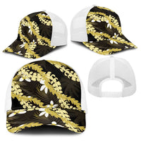 Puakenikeni Maile Lei Baseball Net Cap Frangipani Yellow Tropical Leaves LT01 - Polynesian Pride