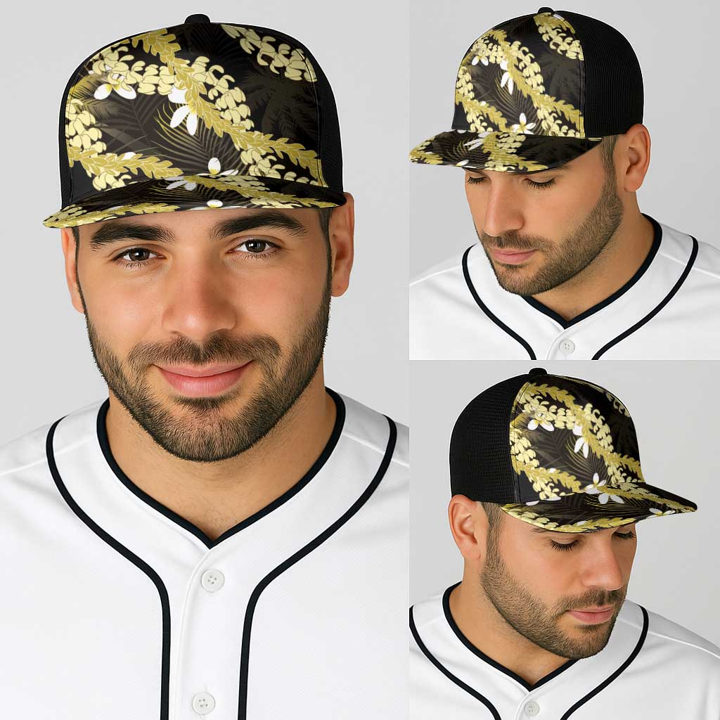 Puakenikeni Maile Lei Baseball Net Cap Frangipani Yellow Tropical Leaves LT01 - Polynesian Pride