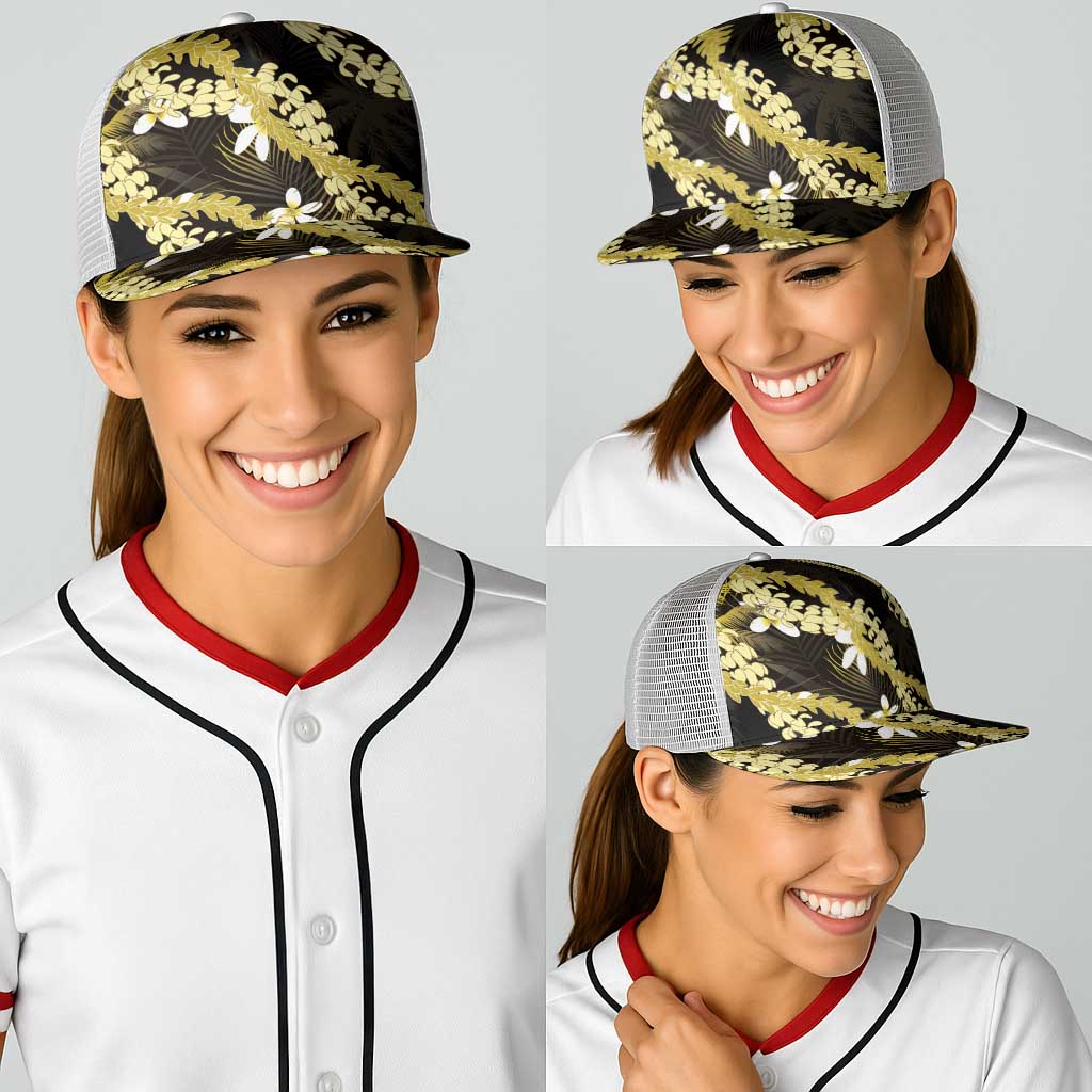 Puakenikeni Maile Lei Baseball Net Cap Frangipani Yellow Tropical Leaves LT01 - Polynesian Pride