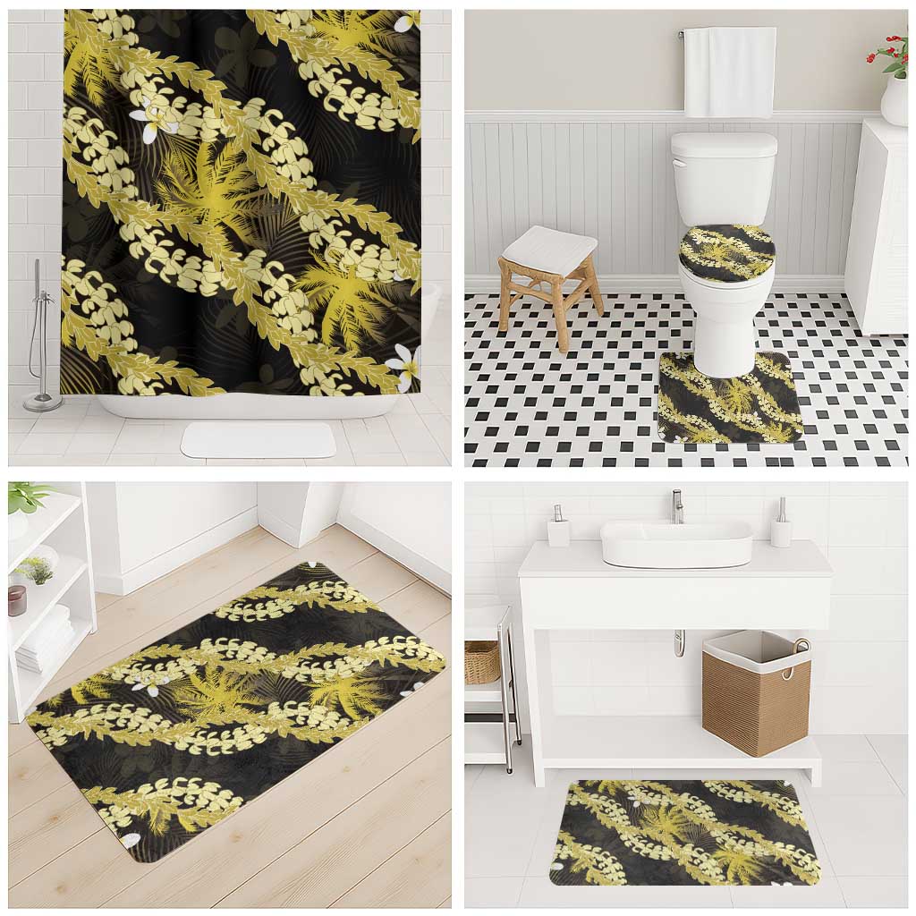 Puakenikeni Maile Lei Bathroom Set Frangipani Yellow Tropical Leaves LT01 - Polynesian Pride