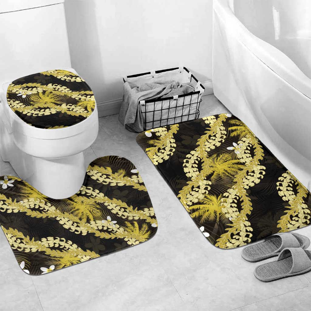 Puakenikeni Maile Lei Bathroom Set Frangipani Yellow Tropical Leaves LT01 Mat Set Only (3 pcs) One Size Yellow - Polynesian Pride
