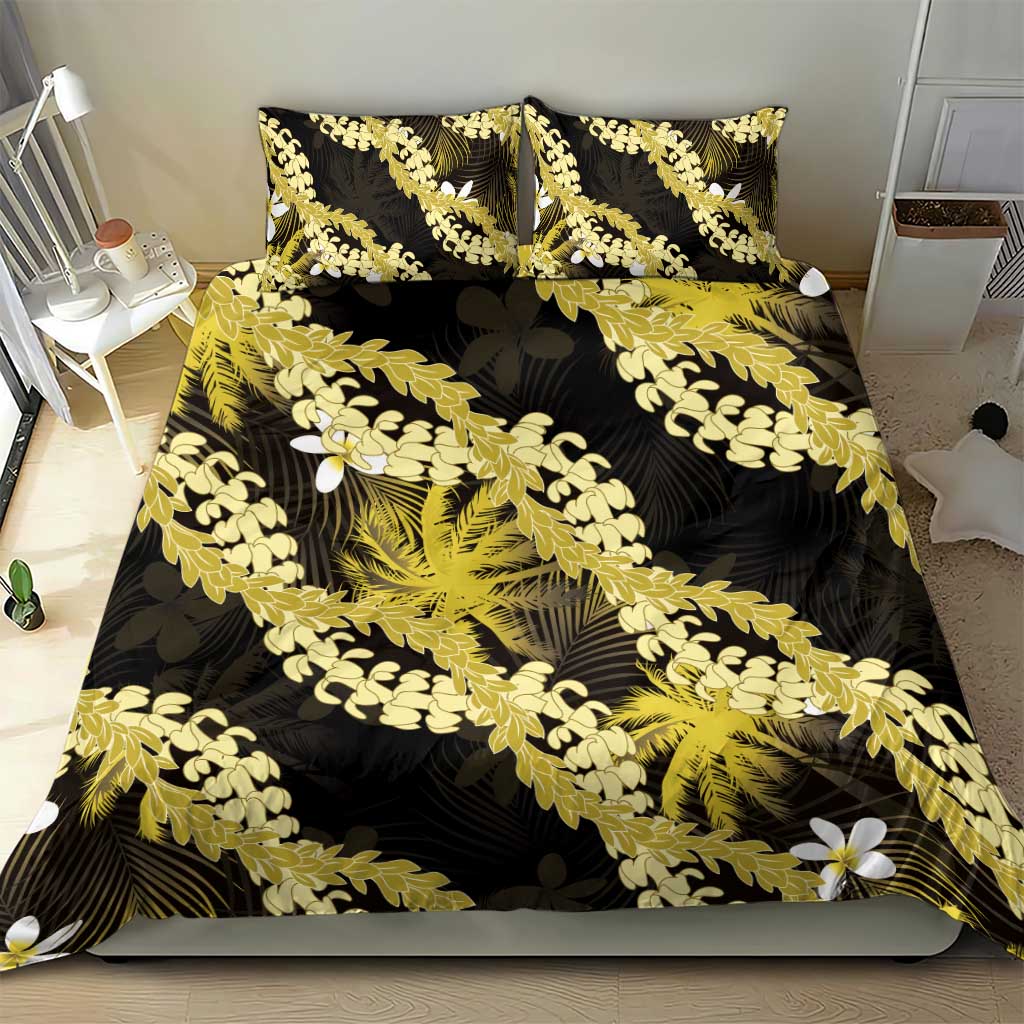 Puakenikeni Maile Lei Bedding Set Frangipani Yellow Tropical Leaves LT01 - Polynesian Pride