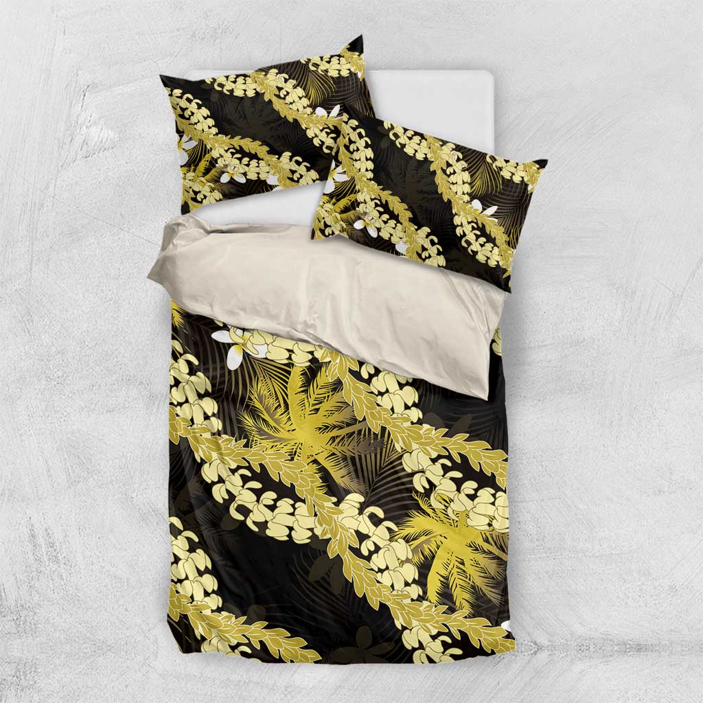 Puakenikeni Maile Lei Bedding Set Frangipani Yellow Tropical Leaves LT01 US Twin 172cm x 218cm Yellow - Polynesian Pride